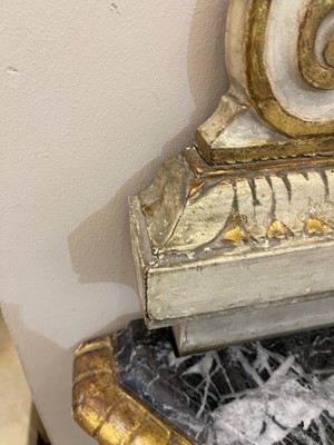 Lot 389 - A pair of neoclassical, painted and parcel-gilt, wooden pier tables