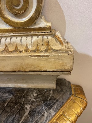 Lot 389 - A pair of neoclassical, painted and parcel-gilt, wooden pier tables