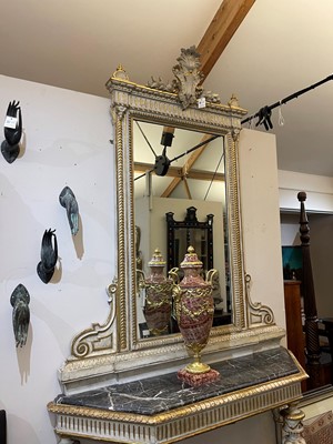 Lot 389 - A pair of neoclassical, painted and parcel-gilt, wooden pier tables
