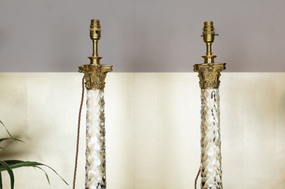 Lot 19 - A pair of clear glass column table lamps