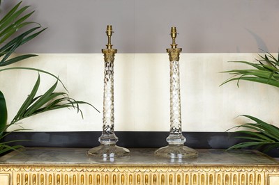 Lot 19 - A pair of clear glass column table lamps