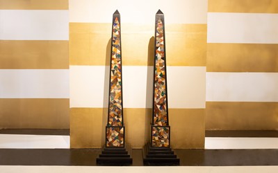 Lot 373 - A monumental pair of grand tour-style black marble obelisks