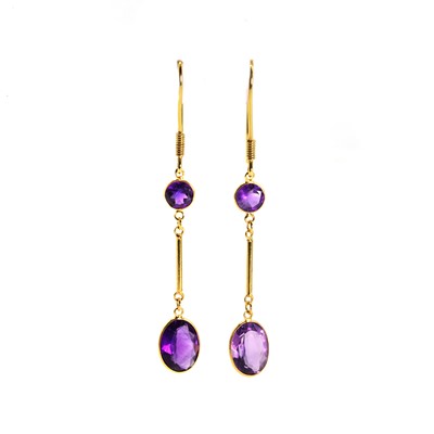 Lot 178 - A pair of amethyst drop earrings