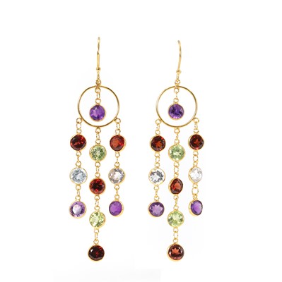 Lot 125 - A pair of multi gemstone girandole earrings