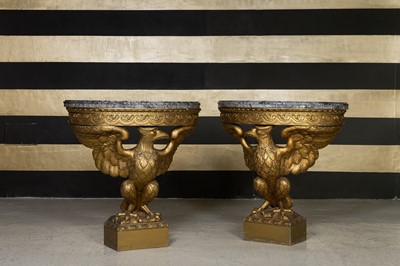 Lot 9 - A pair of giltwood console tables.
