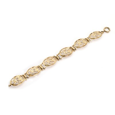 Lot 373 - A floral panel bracelet