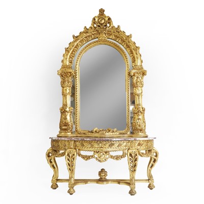 Lot 423 - A carved and gilt pier table and mirror, ensuite
