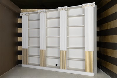 Lot 49 - A large, neoclassical, painted and parcel-gilt, wooden library bookcase
