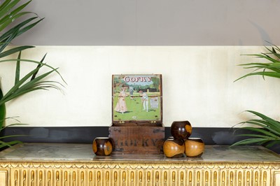 Lot 416 - A set of five Edwardian garden bowls for the game of 'Gofky'