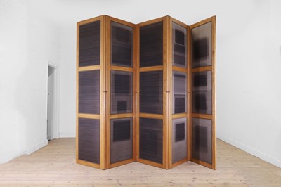 Lot 287 - A large oak five-leaf folding screen