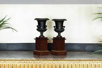 Lot 358 - A pair of Louis Phillipe bronze campana urns