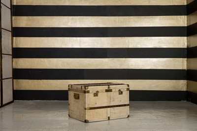 Lot 372 - A vellum, brass and wood-mounted cabin trunk