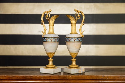 Lot 380 - A pair of Louis Philippe onyx and ormolu-mounted champagne ewers
