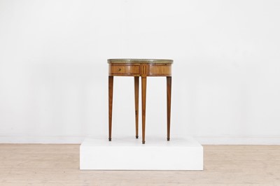 Lot 475 - A Louis XVI-style kingwood, tulipwood and satinwood parquetry bouillotte table