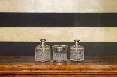 Lot 341 - Three cut-glass and silver dressing table pieces