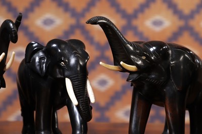 Lot 428 - A collection of ebony elephants