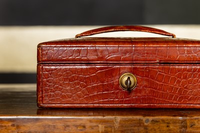 Lot 251 - A crocodile leather jewellery casket