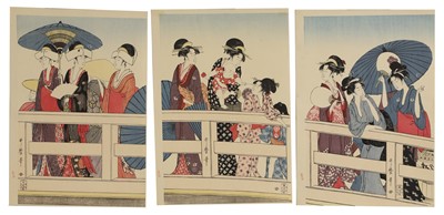 Lot 196 - A Japanese triptych of woodblock prints