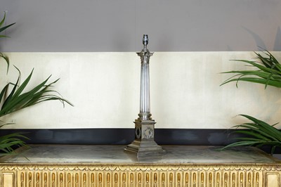 Lot 265 - A large silver-plated Corinthian column table lamp