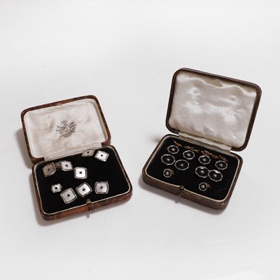 Lot 96 - A mother-of-pearl and sapphire dress stud set