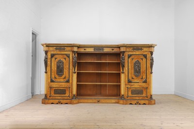 Lot 494 - A large Victorian burr maple and bois durci cabinet