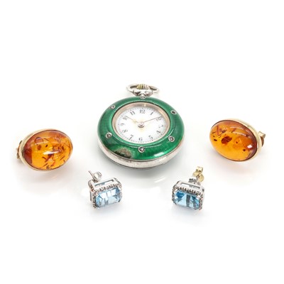 Lot 301 - A small group of gold jewellery and silver fob watches