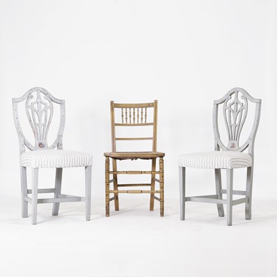 Lot 444 - A pair of Sheraton-style single chairs