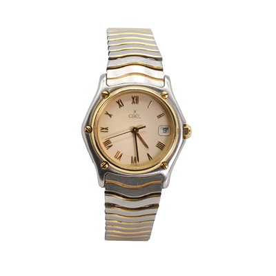 Lot 439 - A ladies' stainless steel and gold plated Ebel Classique quartz bracelet watch