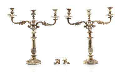 Lot 35 - A pair of Old Sheffield Plate three light candelabra