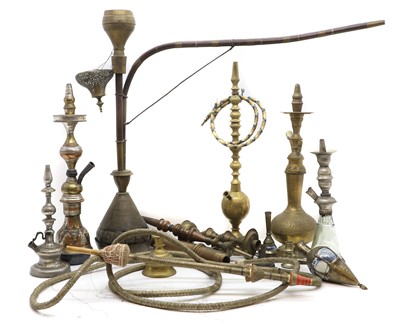 Lot 261 - A collection of six hookah water pipes