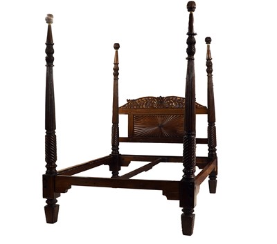 Lot 672 - An Indian hardwood four post bed
