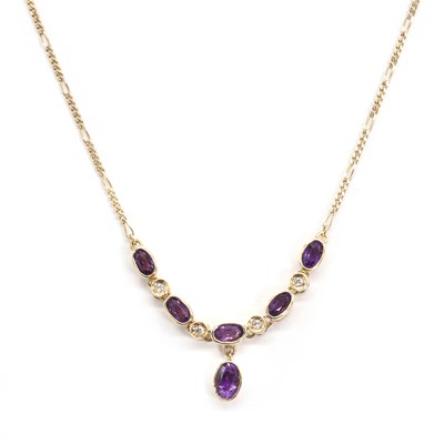 Lot 176 - A 9ct gold amethyst and diamond necklace