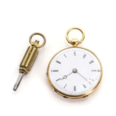 Lot 408 - A ladies' French gold key wind open faced fob watch