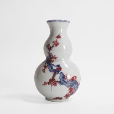 Lot 61 - A Chinese iron-red and underglaze blue wall vase