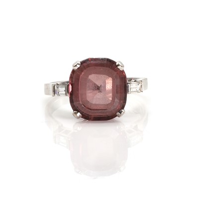 Lot 134 - A white gold synthetic spinel and diamond ring