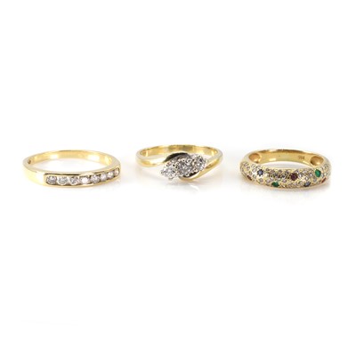 Lot 279 - A group of three diamond and gemstone set rings