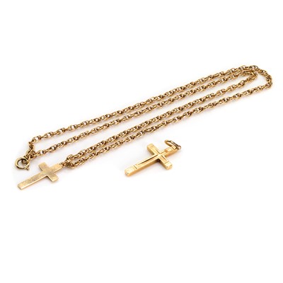 Lot 284 - Two 9ct gold cross pendants and a chain