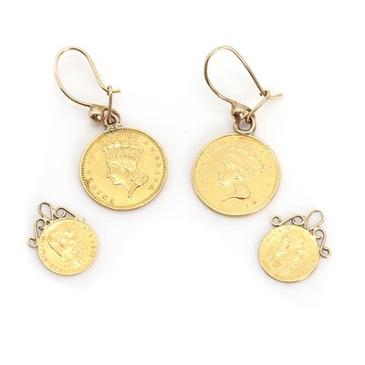 Lot 382 - A pair of gold coin earrings