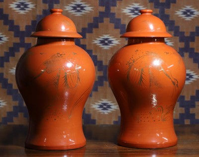 Lot 706 - A pair of modern Chinese porcelain temple jars
