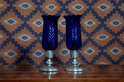 Lot 522 - A pair of Bristol blue glass storm lanterns