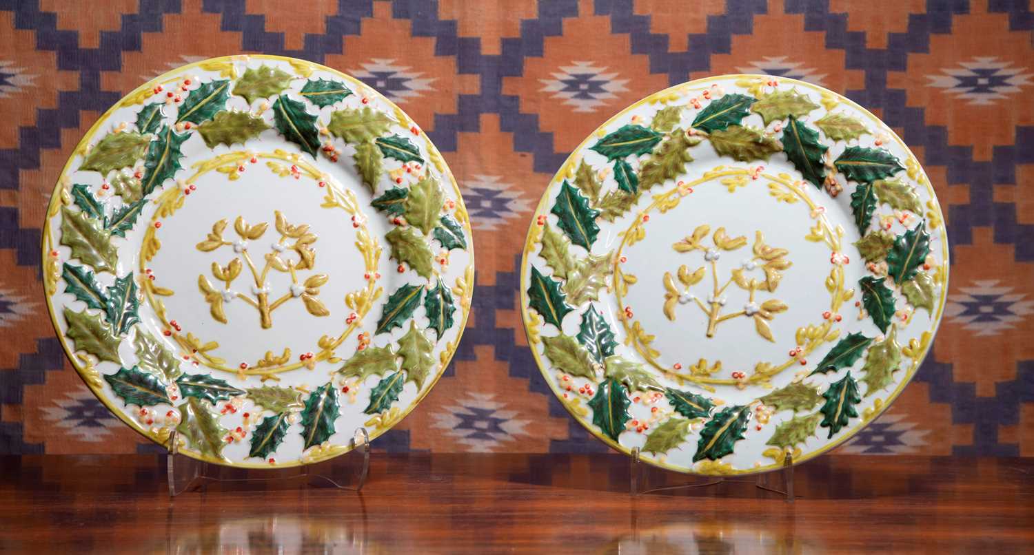 Lot 542 - A pair of Copeland style pottery chargers
