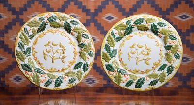 Lot 528 - A pair of Copeland style pottery chargers