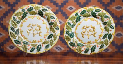 Lot 518 - A pair of Copeland style pottery chargers