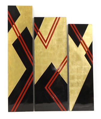 Lot 630 - A group of three Art Deco parcel gilt and lacquered wood panels