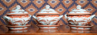 Lot 743 - Three Chinese export Fitzhugh pattern tureens on stands