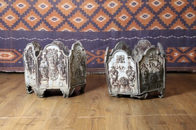 Lot 553 - A pair of lead hexagonal garden planters