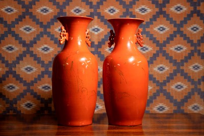 Lot 696 - A pair of modern Chinese two handled vases