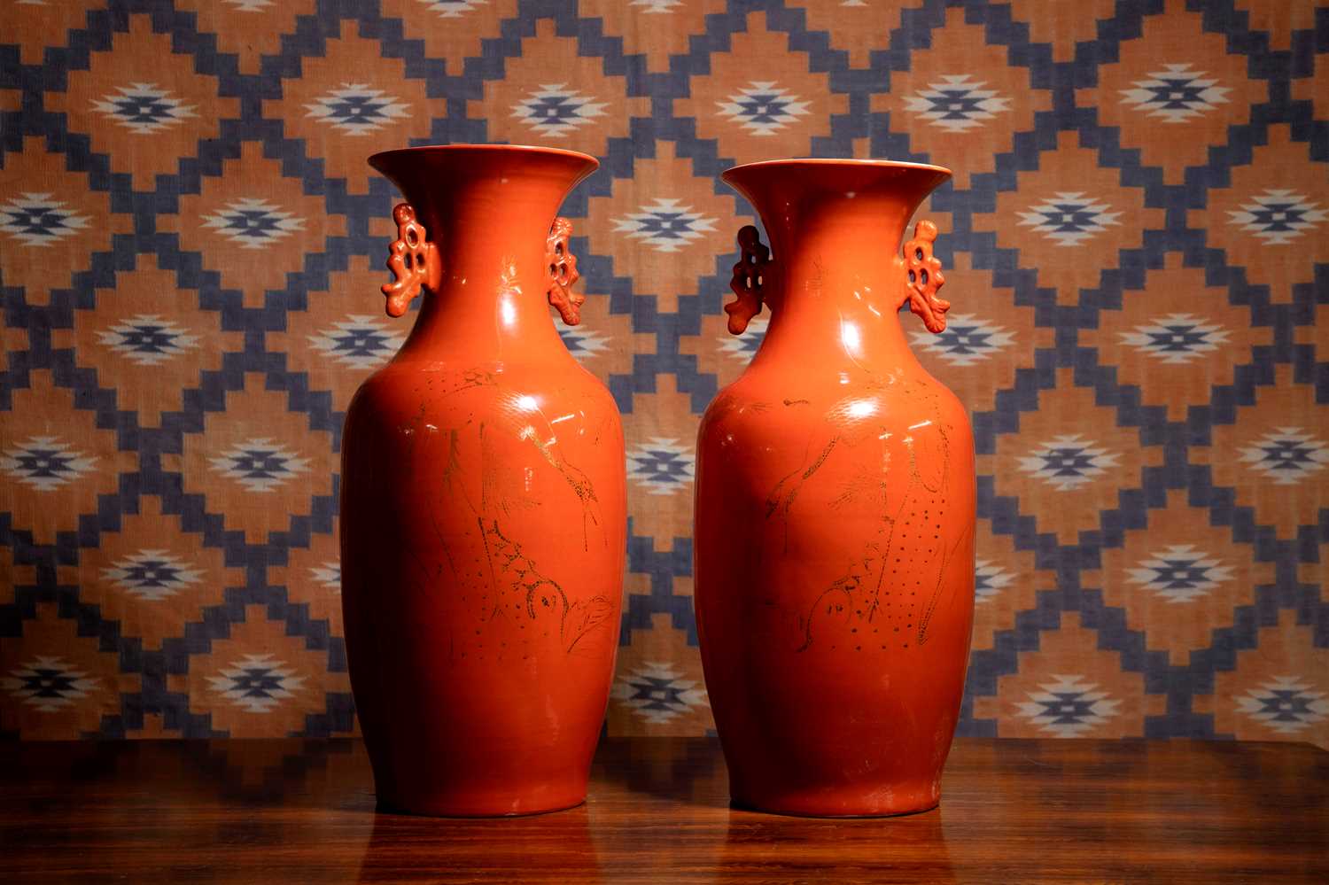 Lot 511 - A pair of two handled porcelain vases