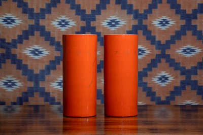 Lot 563 - A pair of porcelain cylindrical vases