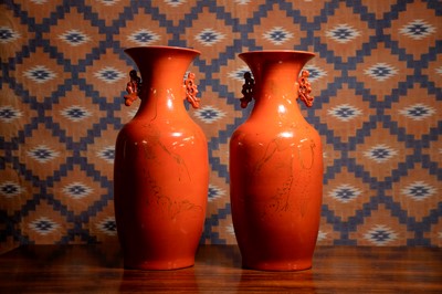 Lot 656 - A pair of large modern Chinese two handled vases